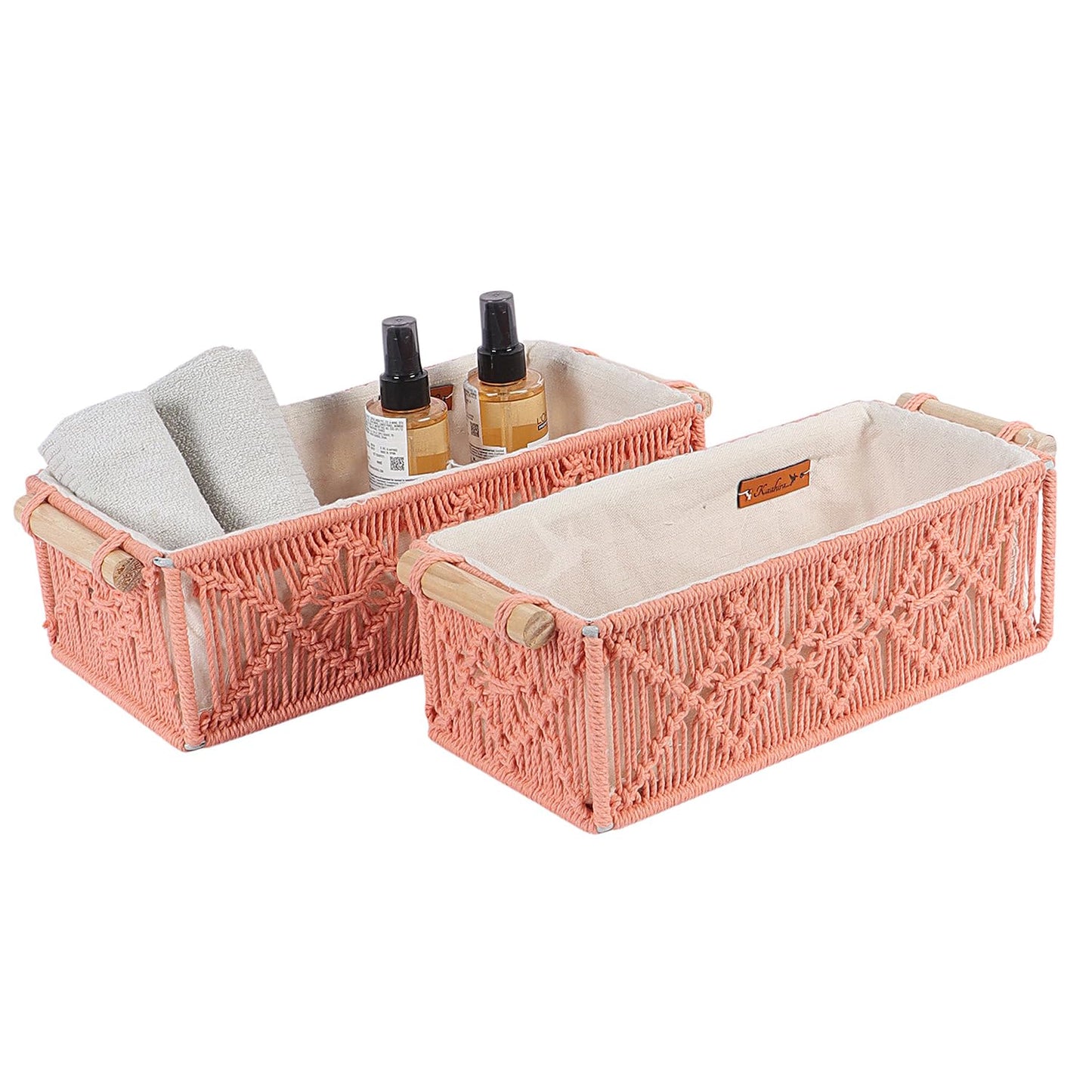 Rose Handwoven Cotton Storage Basket Set – 2pc Set
