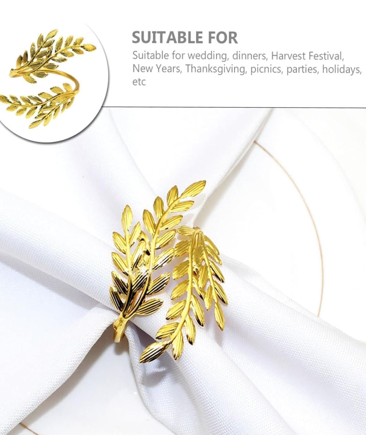 Golden Wheat Napkin Rings – Table Decor – Durable Metal – 6-Piece Set