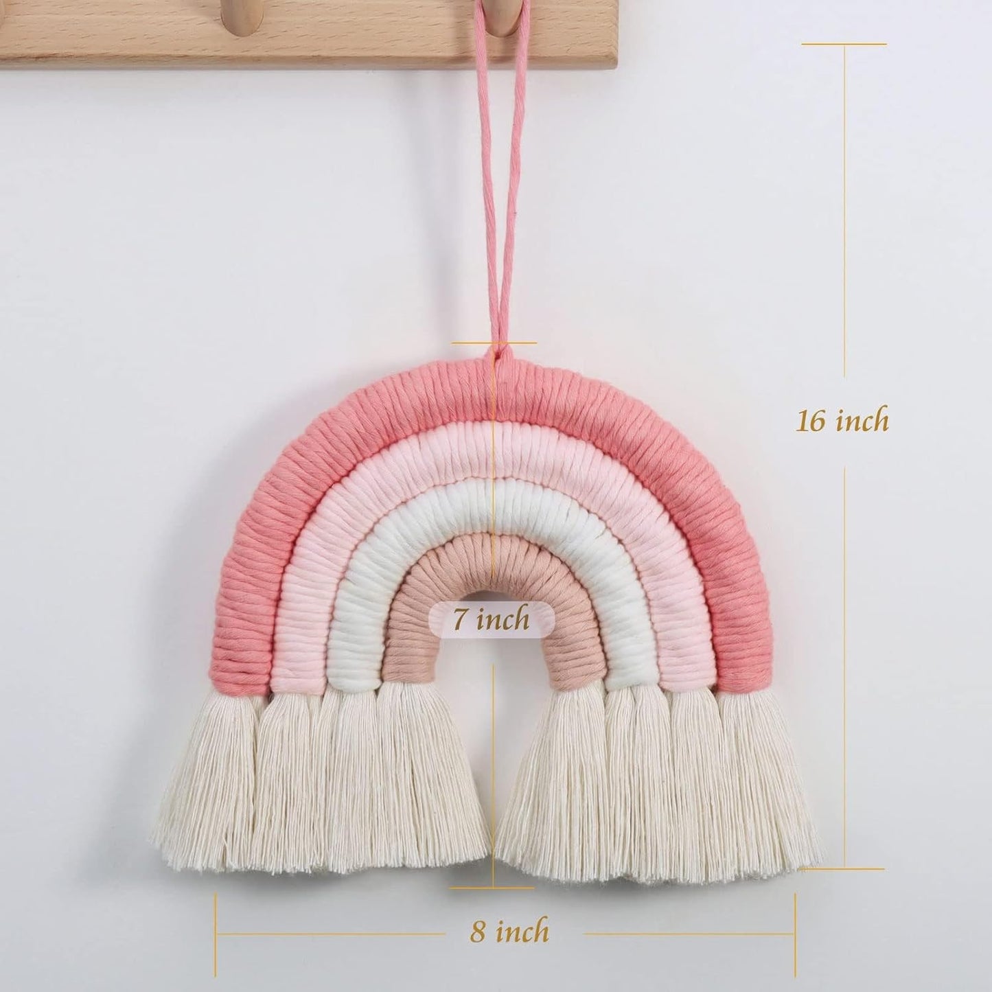Pink Woven Rainbow Wall Hanging – Handcrafted Textile Art – 8x8 Inch