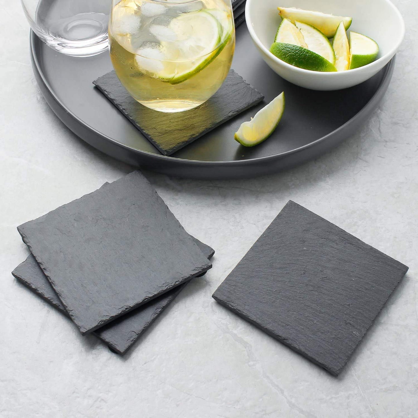 Natural Slate Stone Coasters, 10x10 Cm (4x4 inch), Pack of 4 | Drink Mats, Tabletop Protectors, Barware Gift