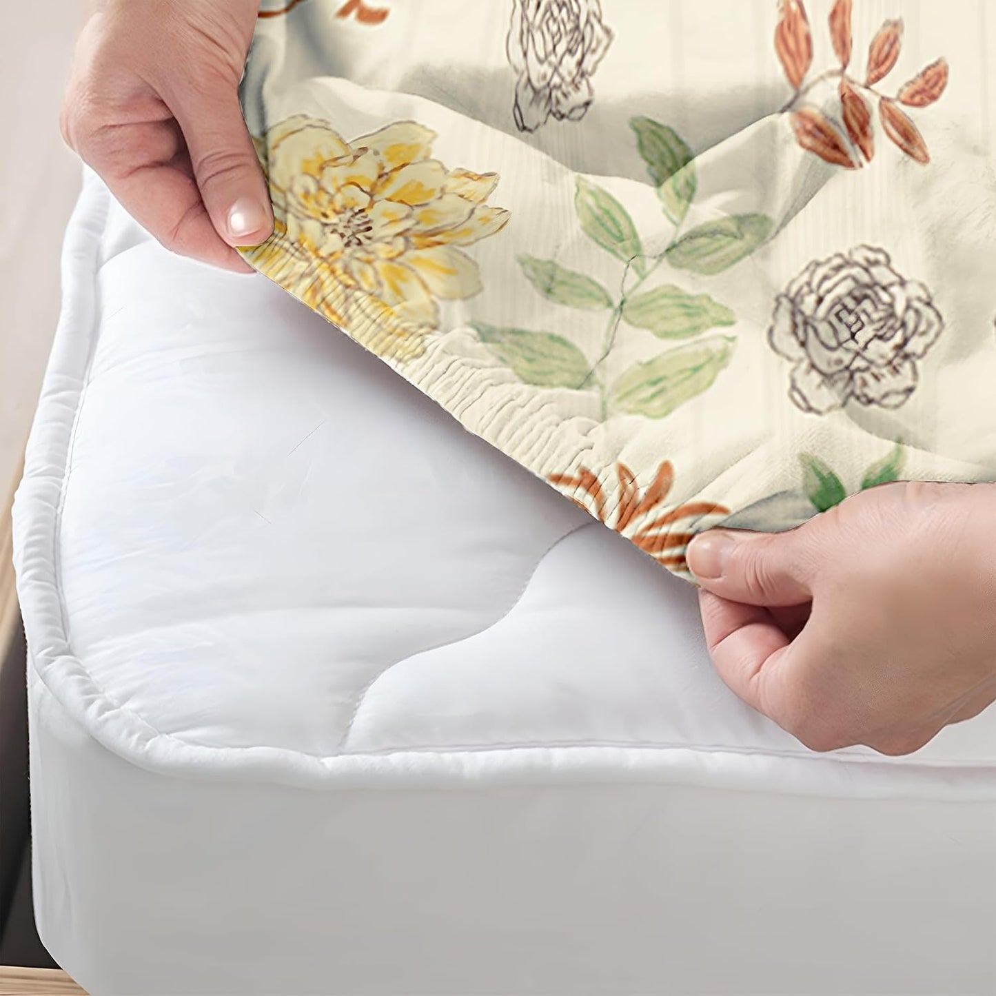 Bedsheet | Cloud Cotton Elastic Fitted | King Size 72 x 78in, 3-Piece, Floral