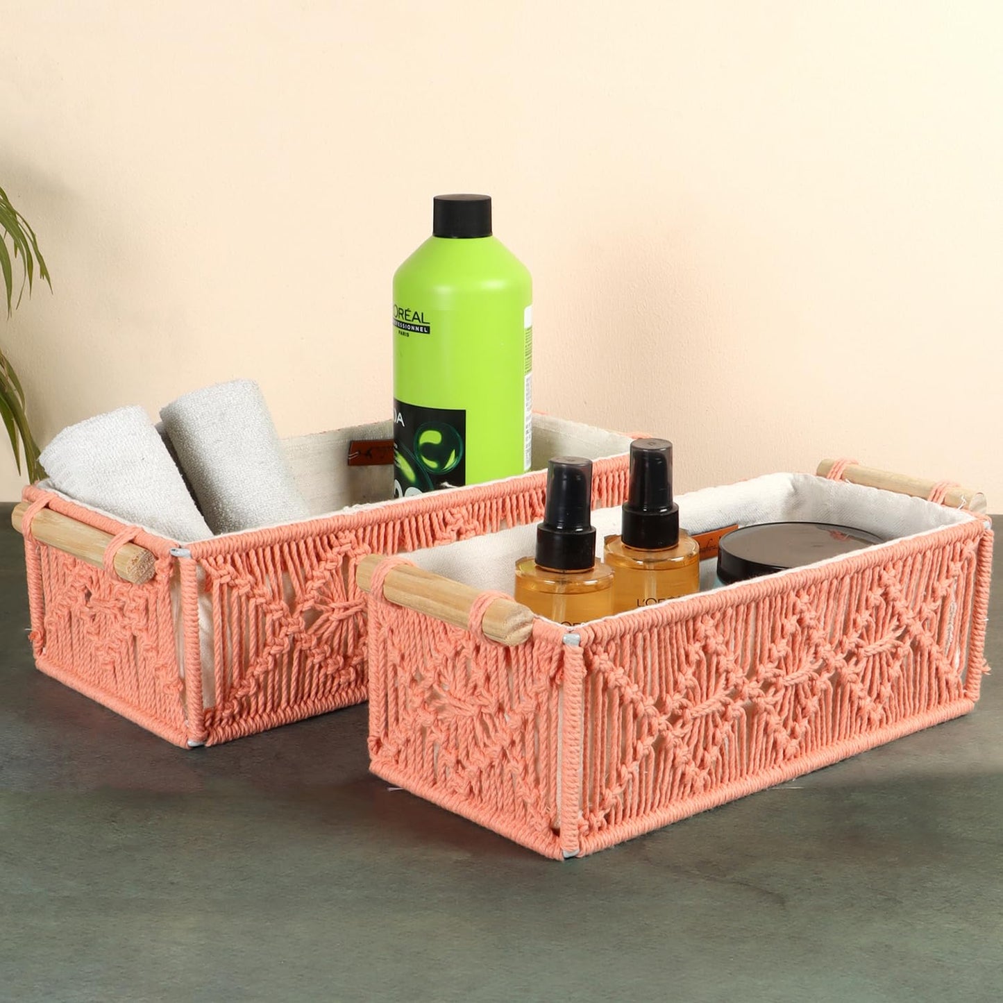Rose Handwoven Cotton Storage Basket Set – 2pc Set
