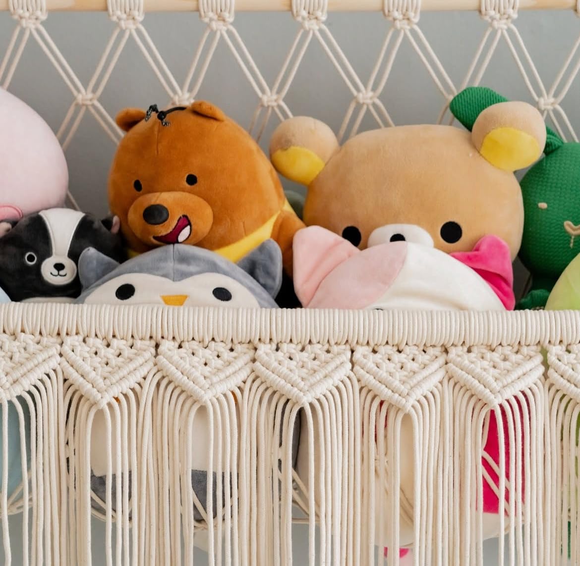 Macrame Toy Hammock – Corner Storage Solution – Cotton Rope – Single Tier
