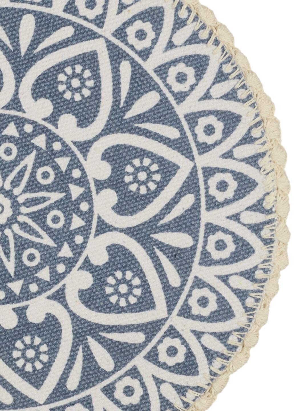 Jute Cotton Crochet Printed Round Antiskid Table Mats Placemats, Set of 4 (38x38cm) | Dining, Bedside, Coffee Table Decor