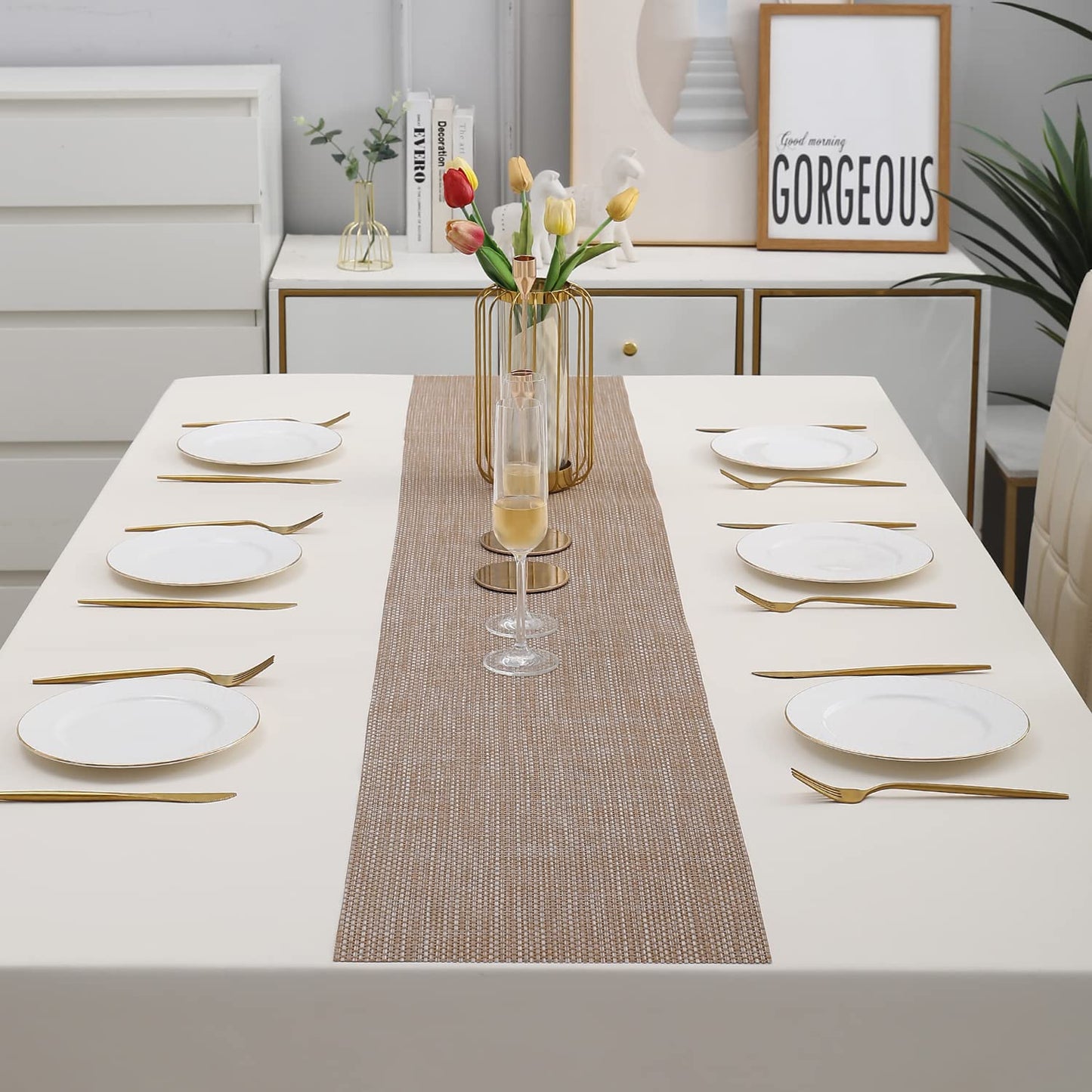 Light Grey PVC Table Runner 30x180 cm | Easy Clean Dining Kitchen Home Decor