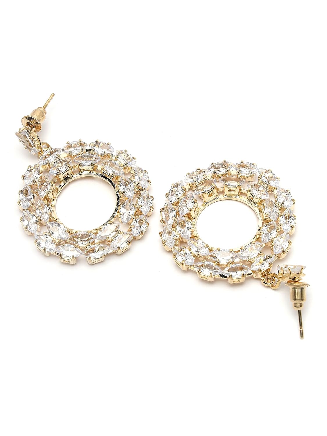 American Diamond Round Dangler Earrings – Gold-Plated Fashion Jewellery – Retail Pair