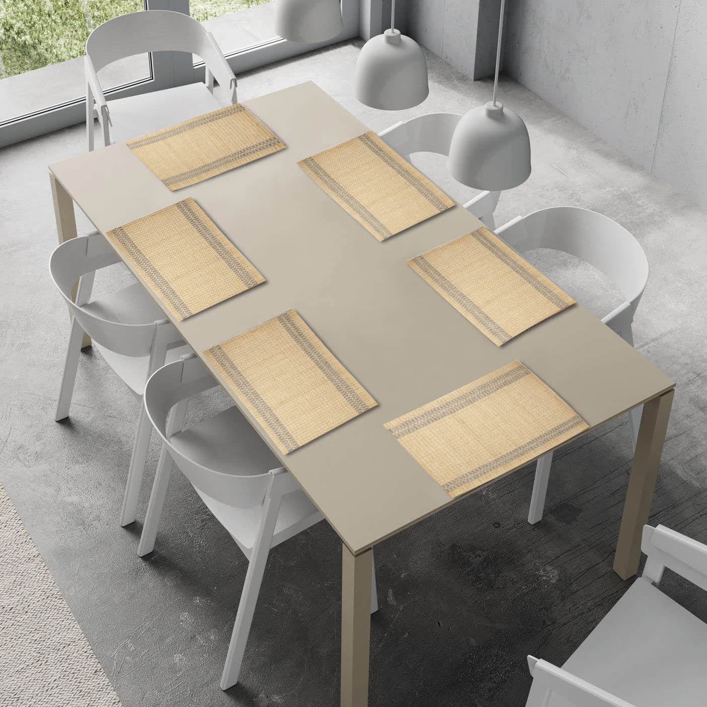 Reversible Bamboo Heat Resistant Placemats Set of 6, 45x30 cm | Easy Clean Dining Table Mats, Wooden Table Mats