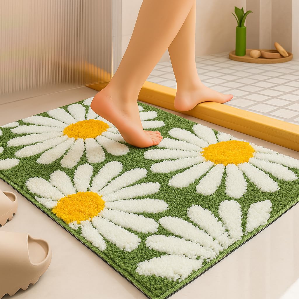 Flower Super Soft Microfiber 2000 GSM Bath Mat (40x60 cm) Pack of 1 | Super Absorbent Anti-Skid Bathroom Rug
