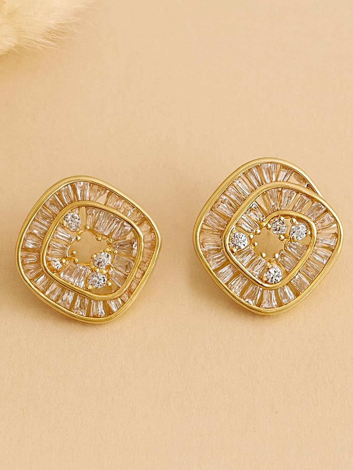 Spiral American Diamond Stud Earrings – Gold-Plated Finish – Retail Unit