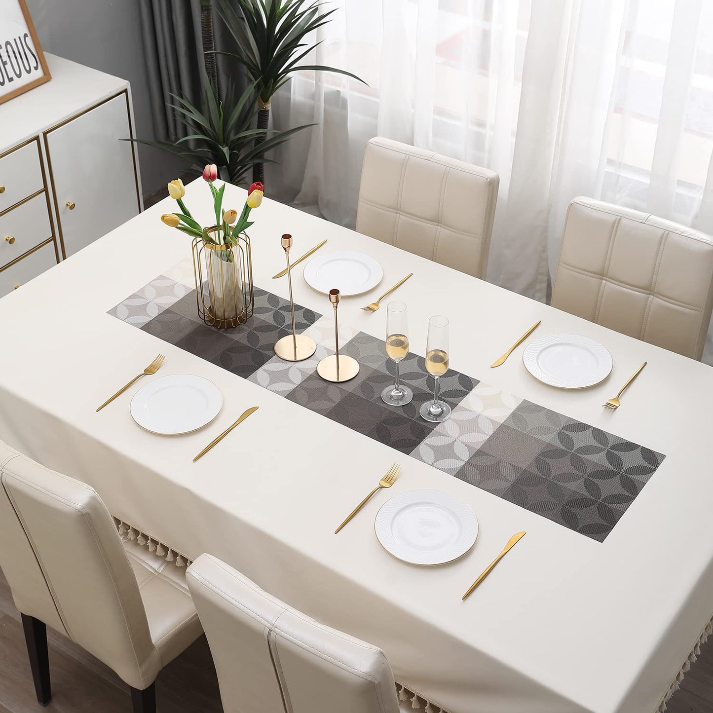 Grey PVC Table Runner 30x135 cm | Easy Clean Dining, Centre & Side Table Mat, 1 Pc