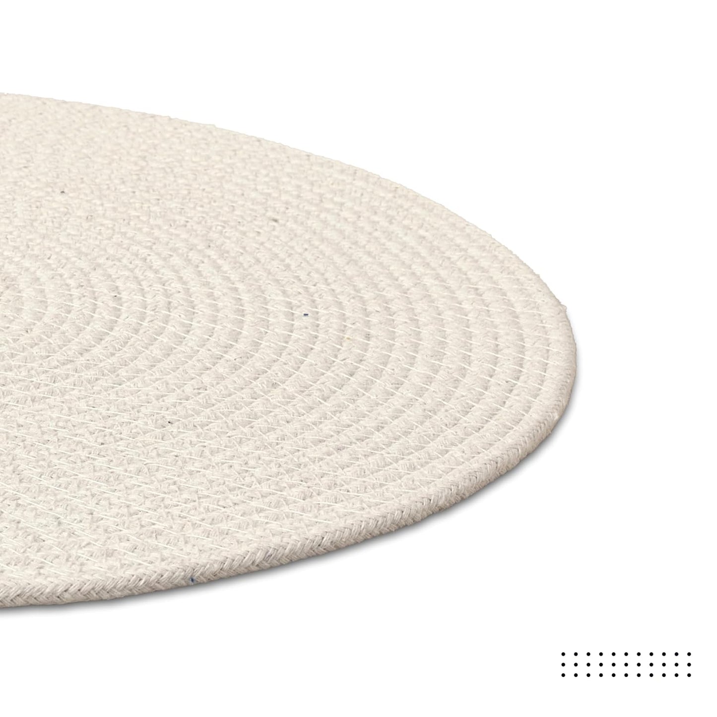 Off White Ribbed Heat-Resistant Washable Cotton Table Mats Set of 4, 32cm Round | Dining Placemats, Non-Slip Tablemate