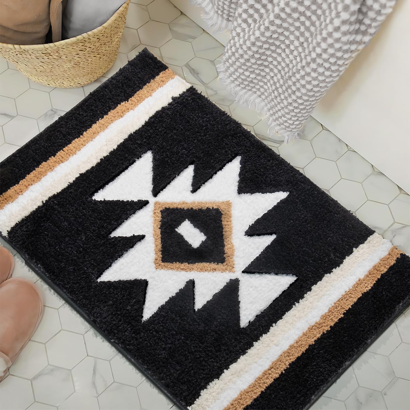 Abstract Cute Non-Slip Washable Bath Rug Mat for Bathroom, Entryway, Pet | Quick Dry Home Floor Decor