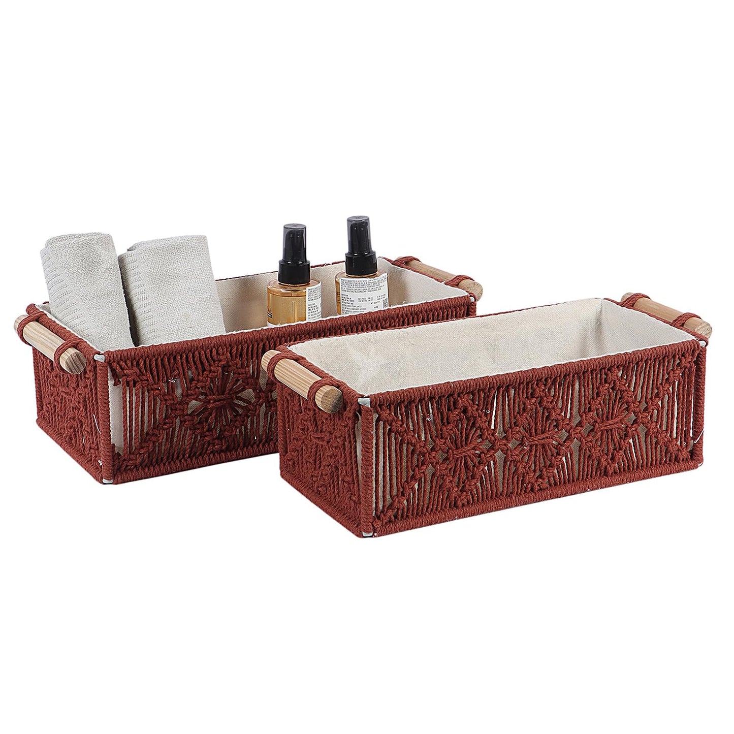 Maroon Handwoven Cotton Storage Basket Set – 2pc Set