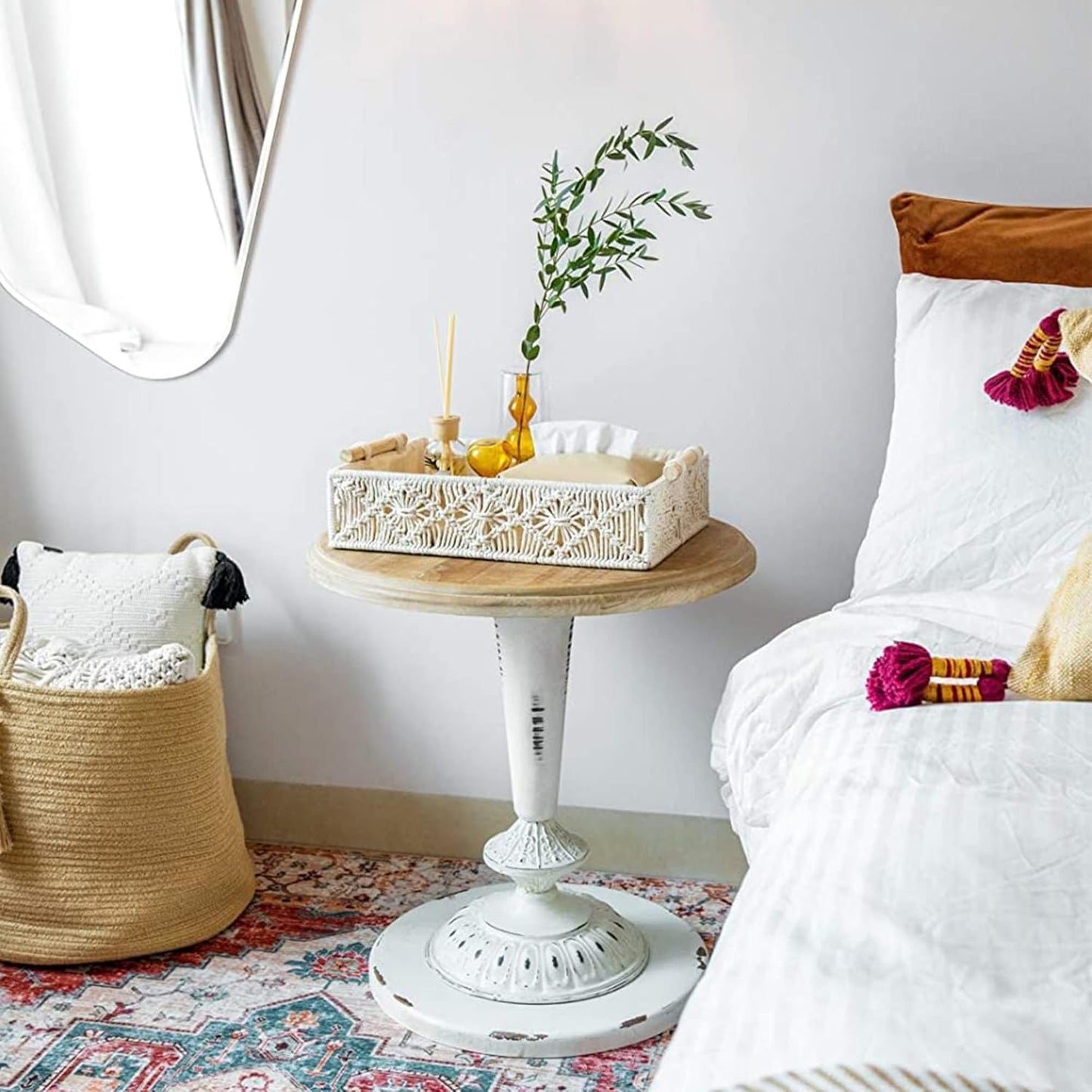 Decorative Macrame Storage Basket – Handcrafted Cotton Rope Weave with Wood Handles