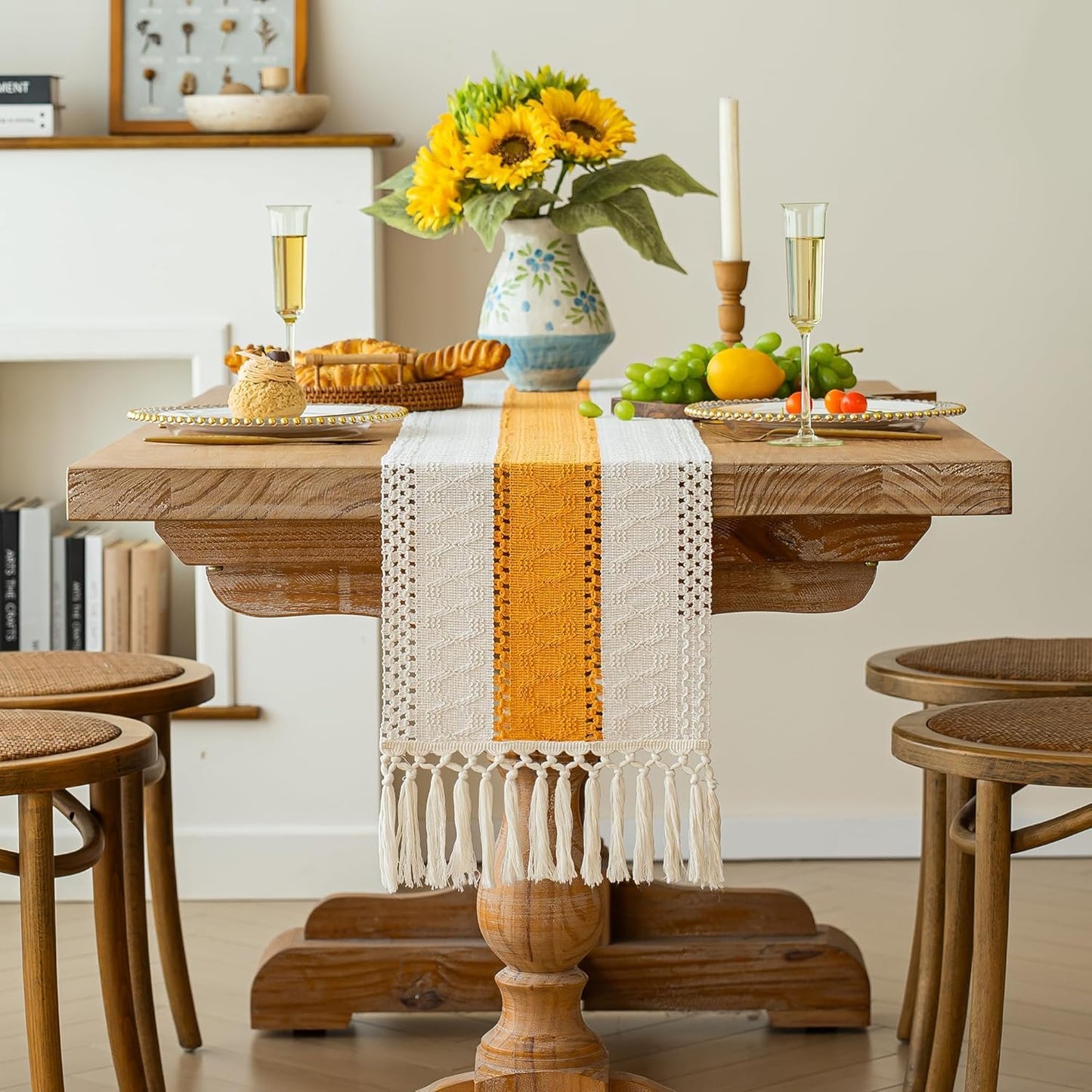 Bicolor Stitch Table Runner – Dining Linen – Cotton Blend – 12x72 Inch Single Unit