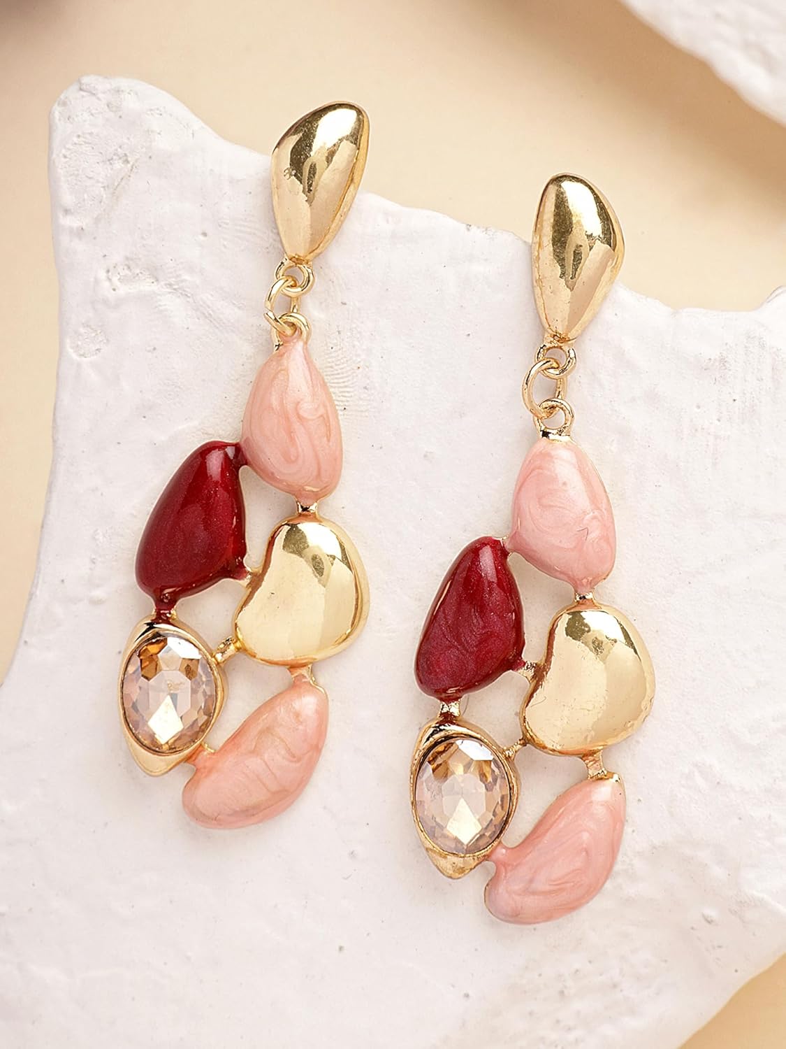 Pink & Red Drop Earrings – Gold Plated Fashion Jewellery – Vibrant Colour Palette