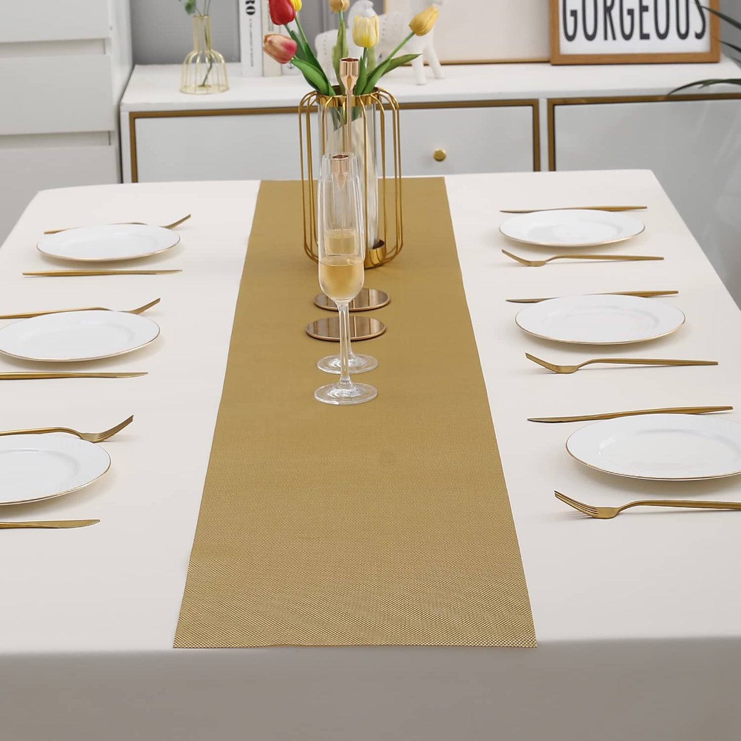 Mustard Easy Clean Table Runner 30x180 cm | Dining, TV Cabinet, Chest Drawer