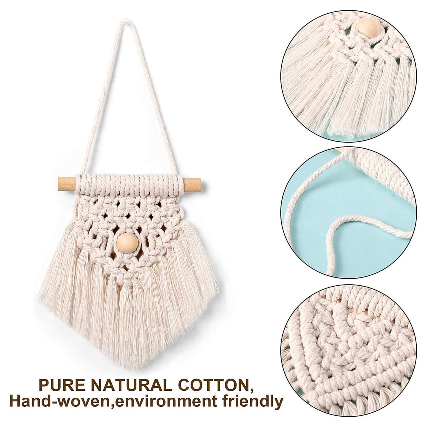 Macrame Wall Decor Set – Hand-Woven Tapestry – Natural Rope & Wood – 5pc Set