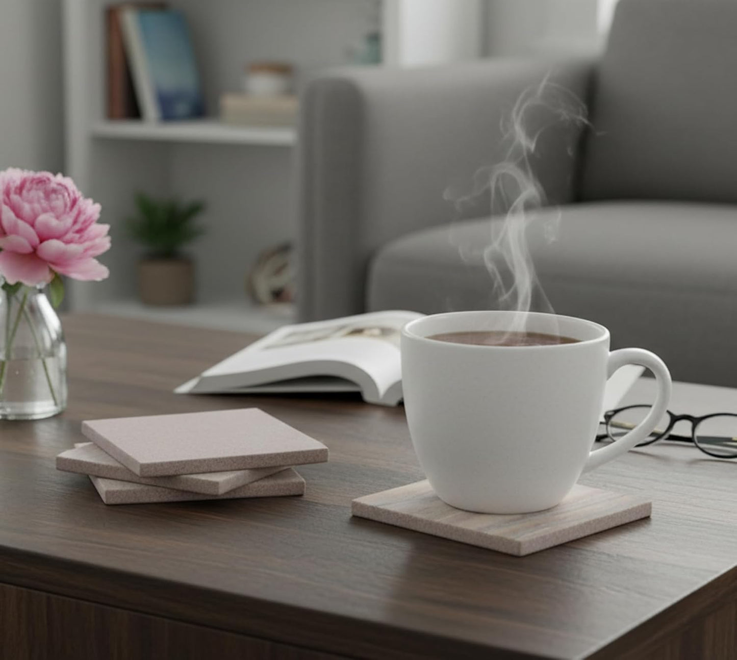 Coasters Set of Natural Stone - Natural Water Absorbent, Unique Table Coaster Set (Set of 4)