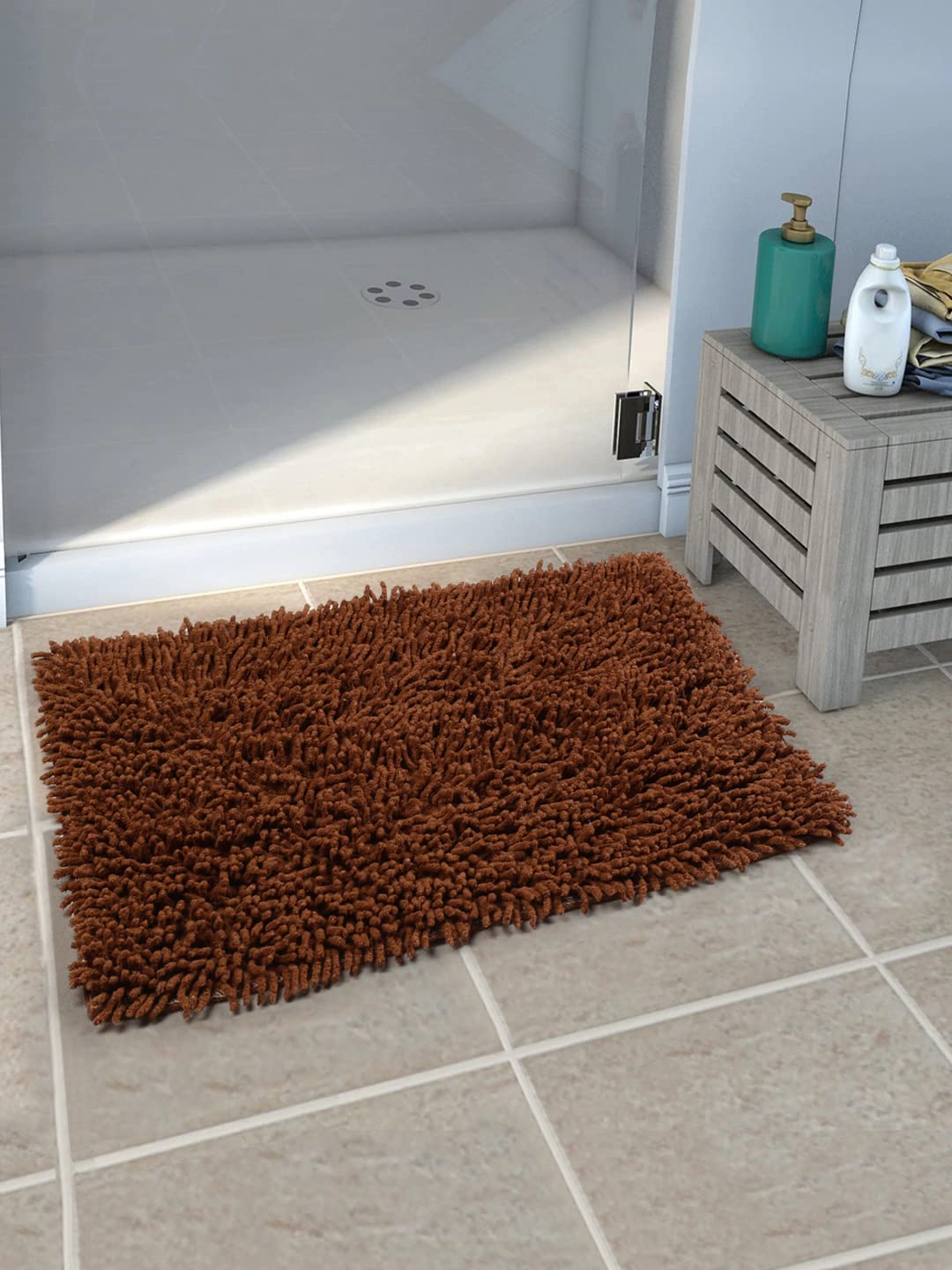 Shaggy Anti-Skid Cotton Bath Mat 40x60 CM | Soft, Absorbent, Washable Floor Mat for Bathroom, Kitchen