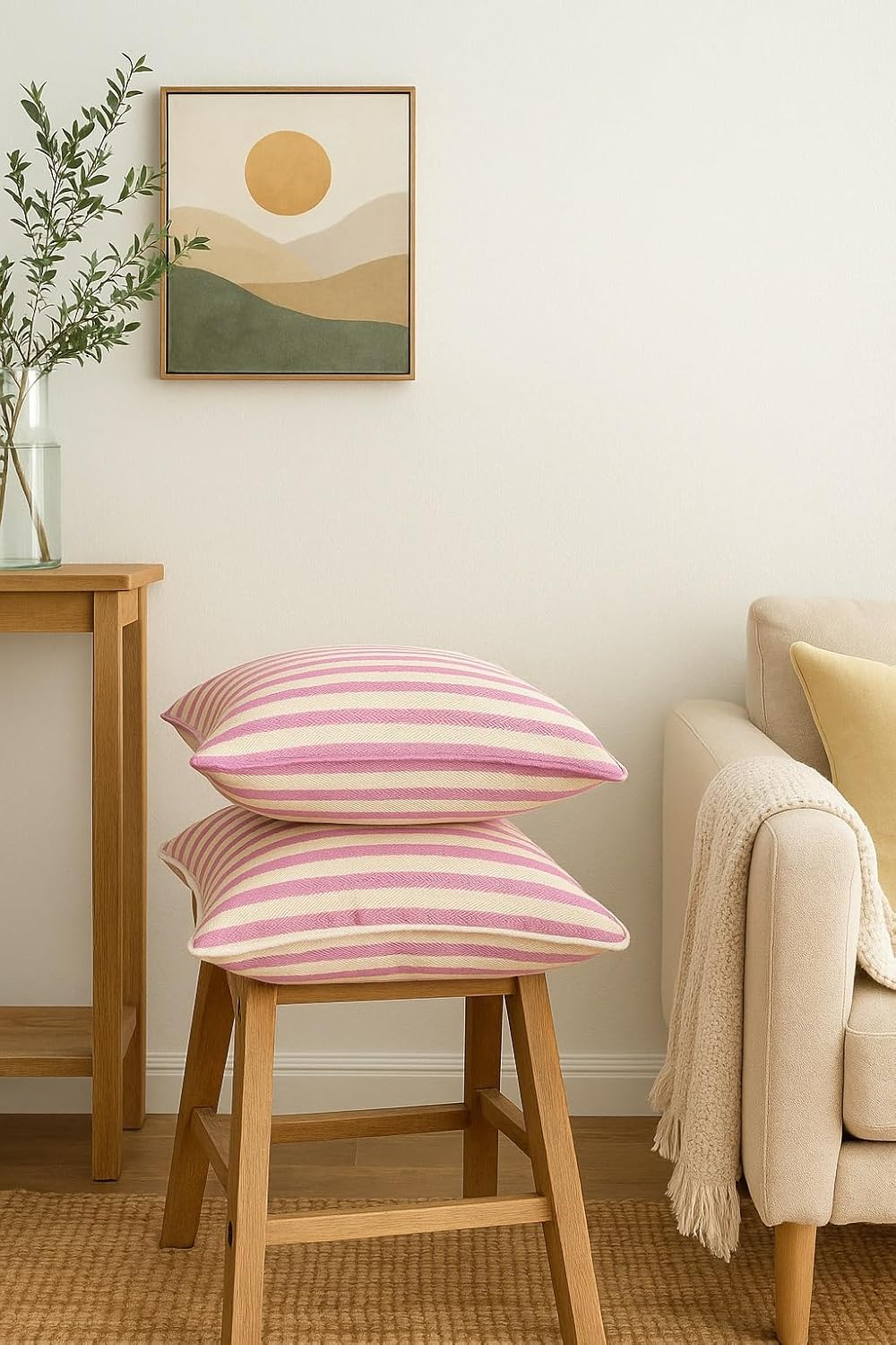 Set of 2 - Decorative Cushion Cover – Pure Cotton Weave, Concealed Zipper – 16x16