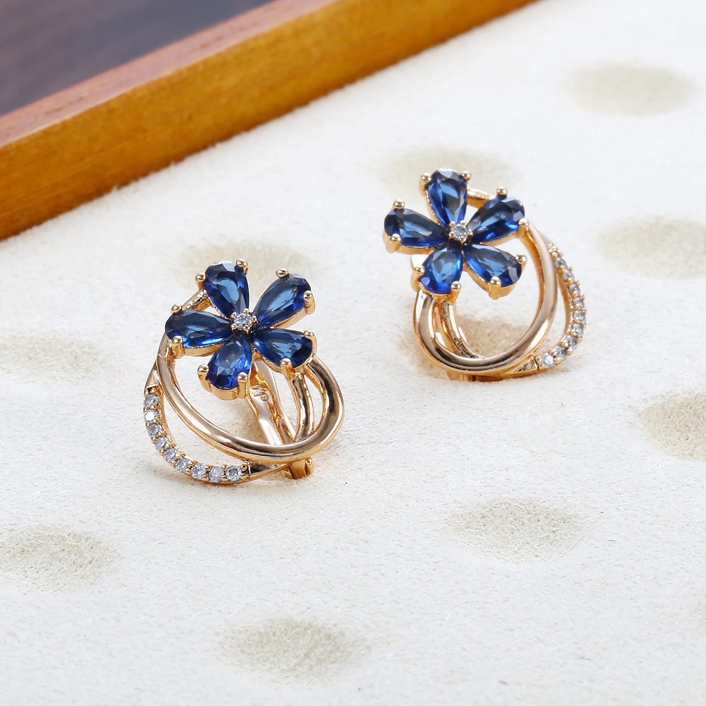 Blue Zircon Drop Earrings – Fashion Jewelry – 18k Rose Gold Plated Copper – 1 Pair