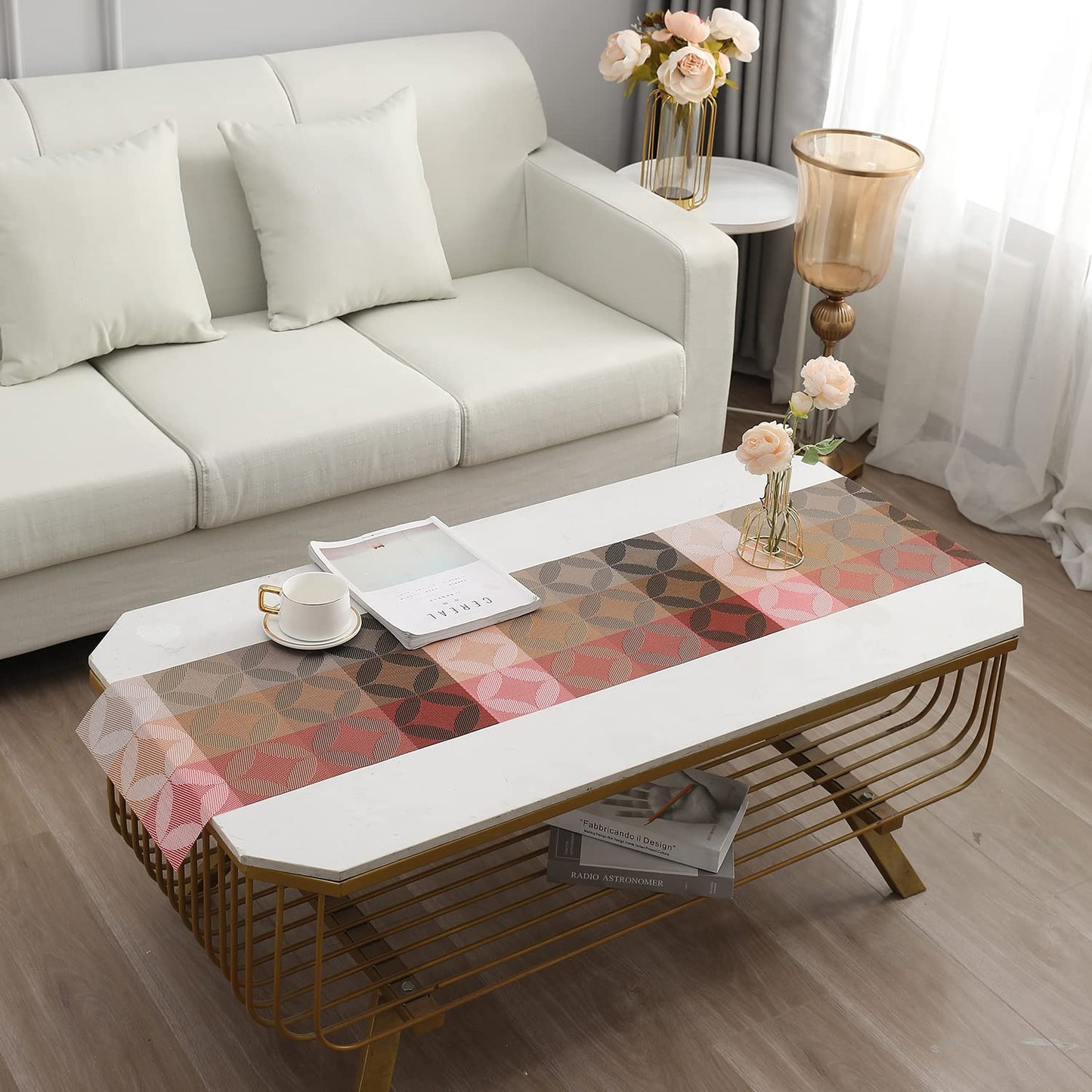 Modern Multicolored Clean Table Runner, 30x135 cm, 1 Pc | Dining Coffee Centre Table Decor, PVC Polyester Blend