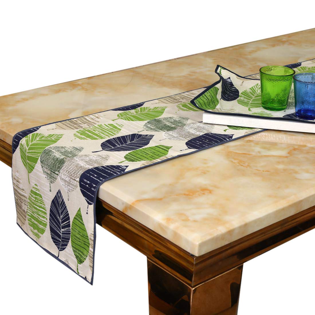 Decorative Cotton Printed Leaves Dining Table Runner 14x72 Inches for 4-6 Seater | Home Kitchen Decor