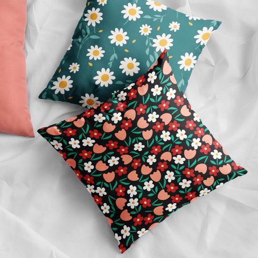 Floral Decorative Modern Digital Print Velvet Cushion Covers 18x18 inch (Pack of 2) | Sofa Bed Throw Pillow Covers
