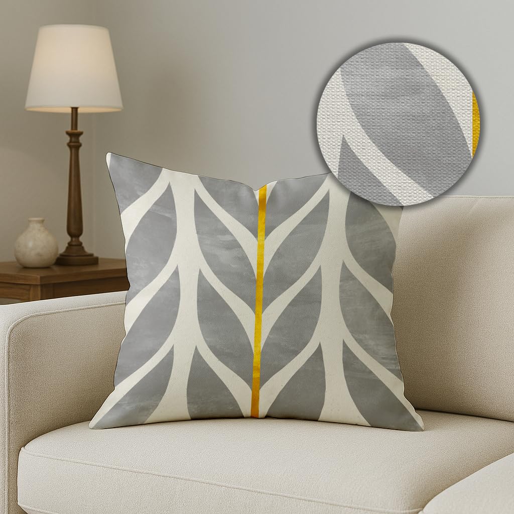 Yellow & Grey Floral Poly Cotton Cushion Covers, Set of 5 (18x18 Inches) | Decorative Throw Pillow Covers for Sofa Bed