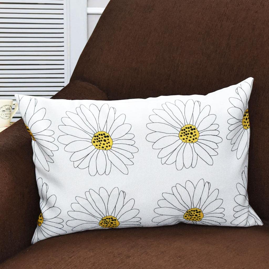 Rustic Floral White Yellow Canvas Cushion Covers 12x18 Set of 2 | Decorative Sofa Throw Pillow Cases Home Decor