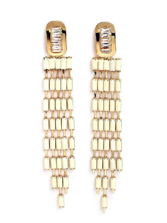 Contemporary White Drop Earrings – Women's Fashion Jewellery – Gold-Plated Finish – Retail Stock