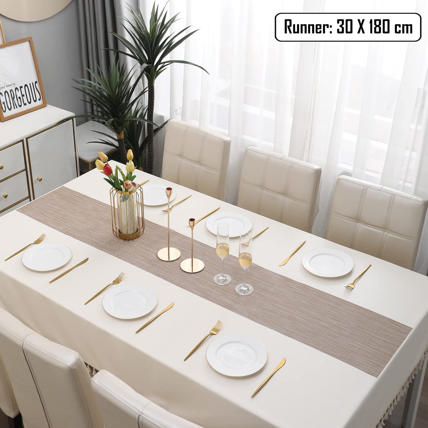 Light Grey PVC Table Runner 30x180 cm | Easy Clean Dining Kitchen Home Decor