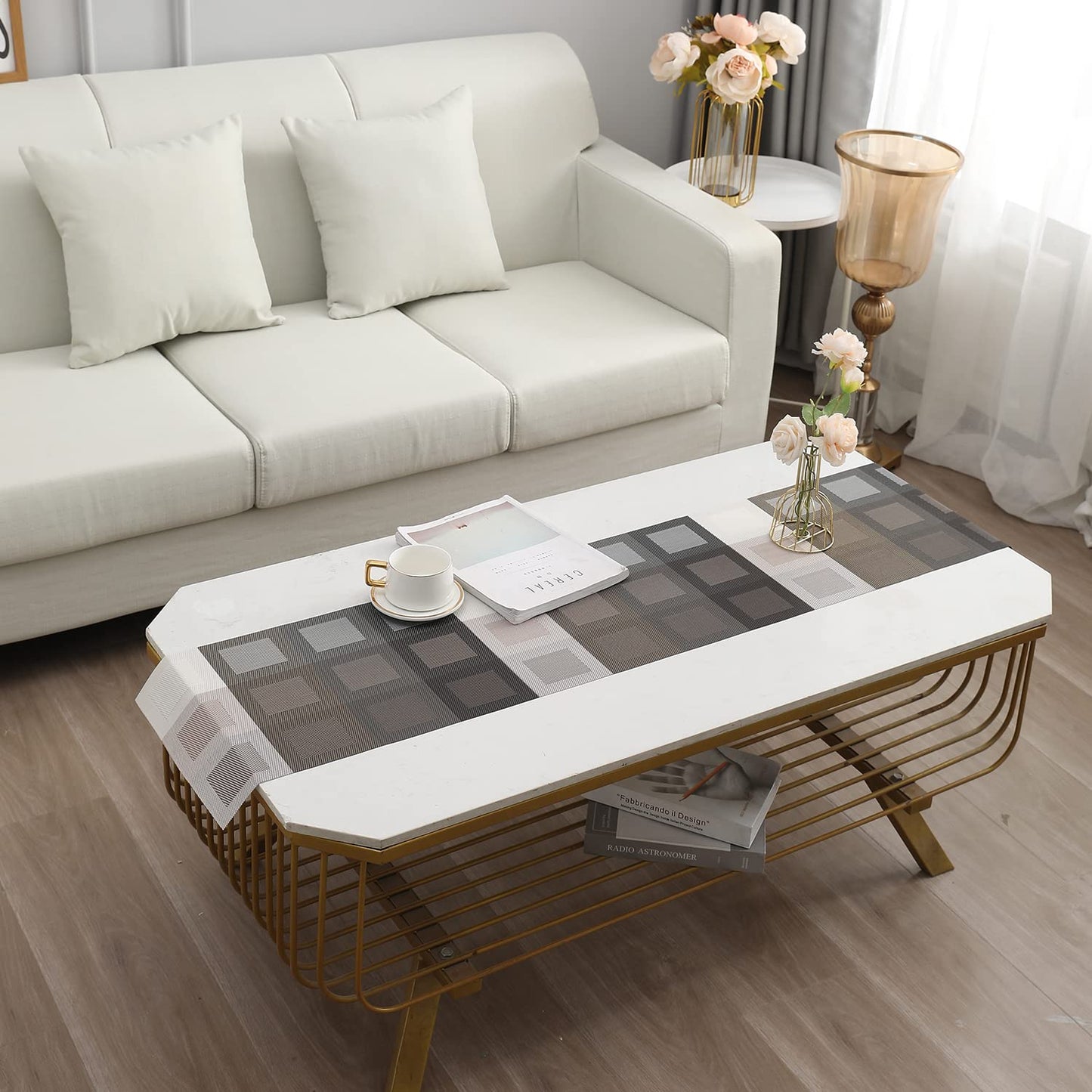 Black and White Grid Design Polyester Blend Table Runner 30x135 cm | Dining Coffee Centre Table Mat Washable