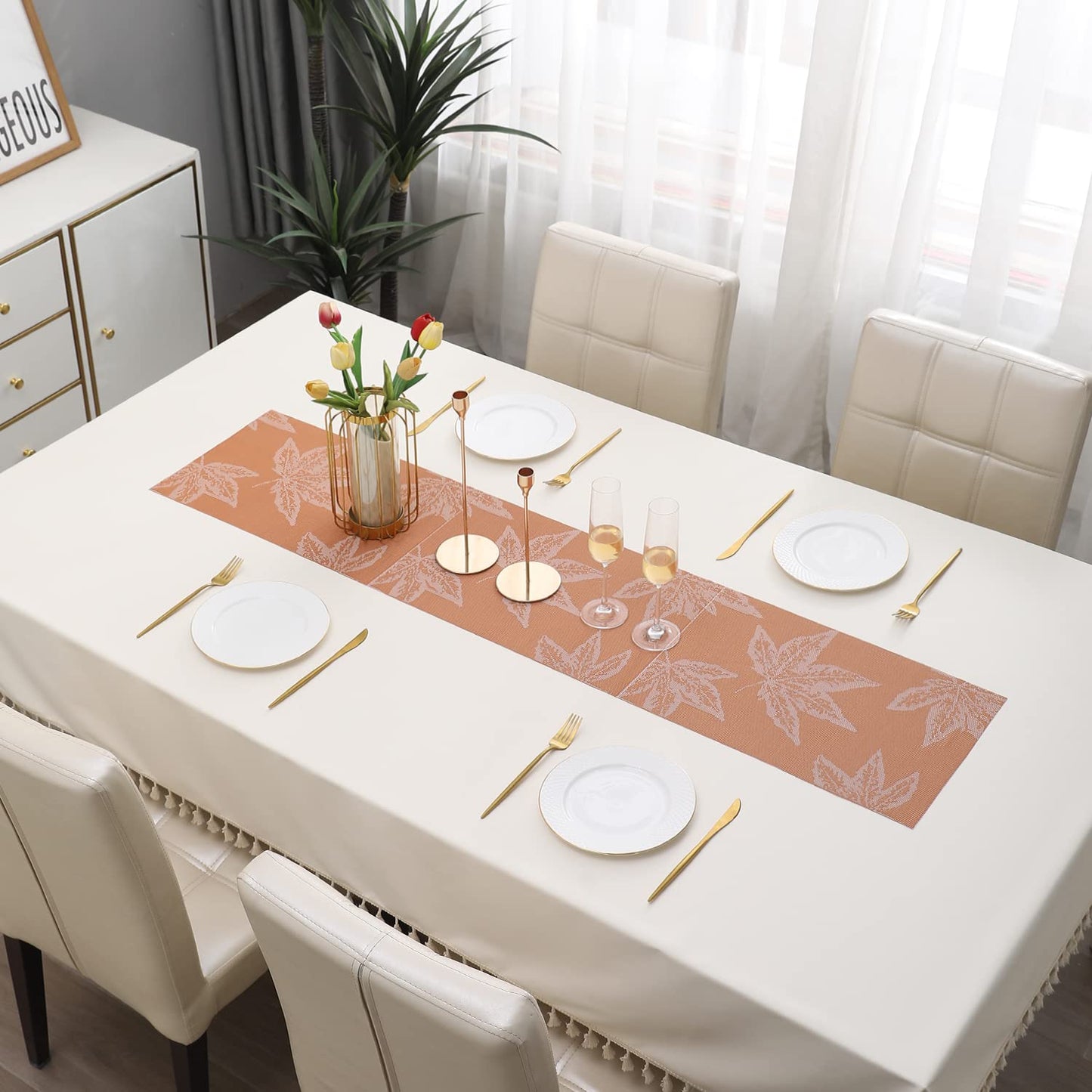 Orange Floral Design Table Runner 30x135 cm | Dining, Centre & Side Table Mat