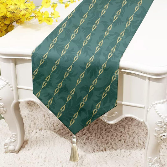 Azure Floral Printed Poly Cotton Table Runner & Bed Runner (13x60 Inch) with Tassel | Modern Home Decor, Dining, Bedroom, Washable