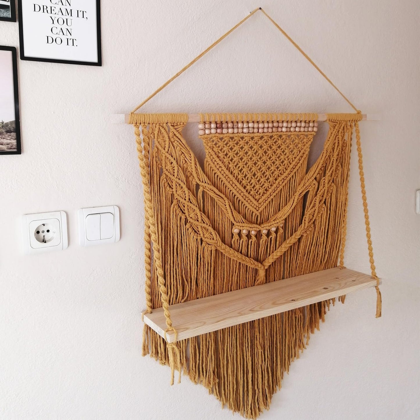 Handwoven Knitted Floating Shelf – Hanging Display Rack