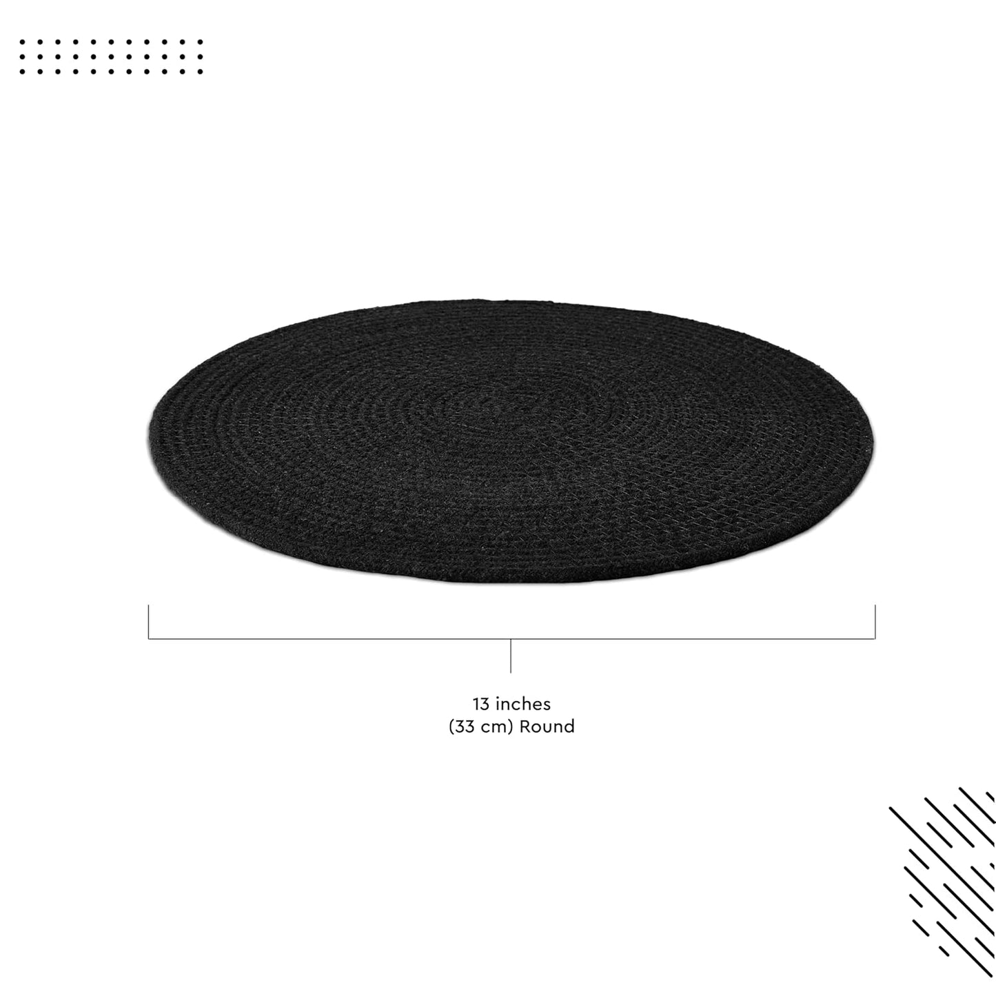 Handmade Ribbed Cotton Round Table Mats Set of 4 | Heat-Resistant, Washable Dining Placemats, 32cm Black