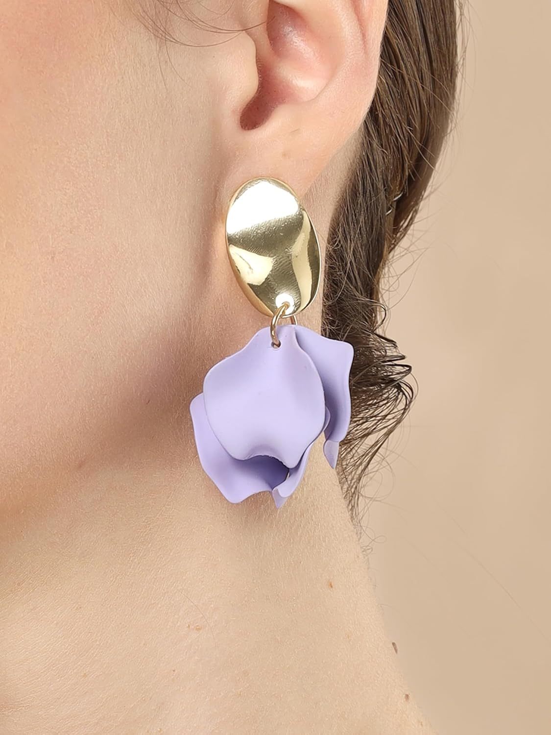 Contemporary Lilac Drop Earrings – Fashion Jewellery – Gold-Plated Finish – Retail Stock