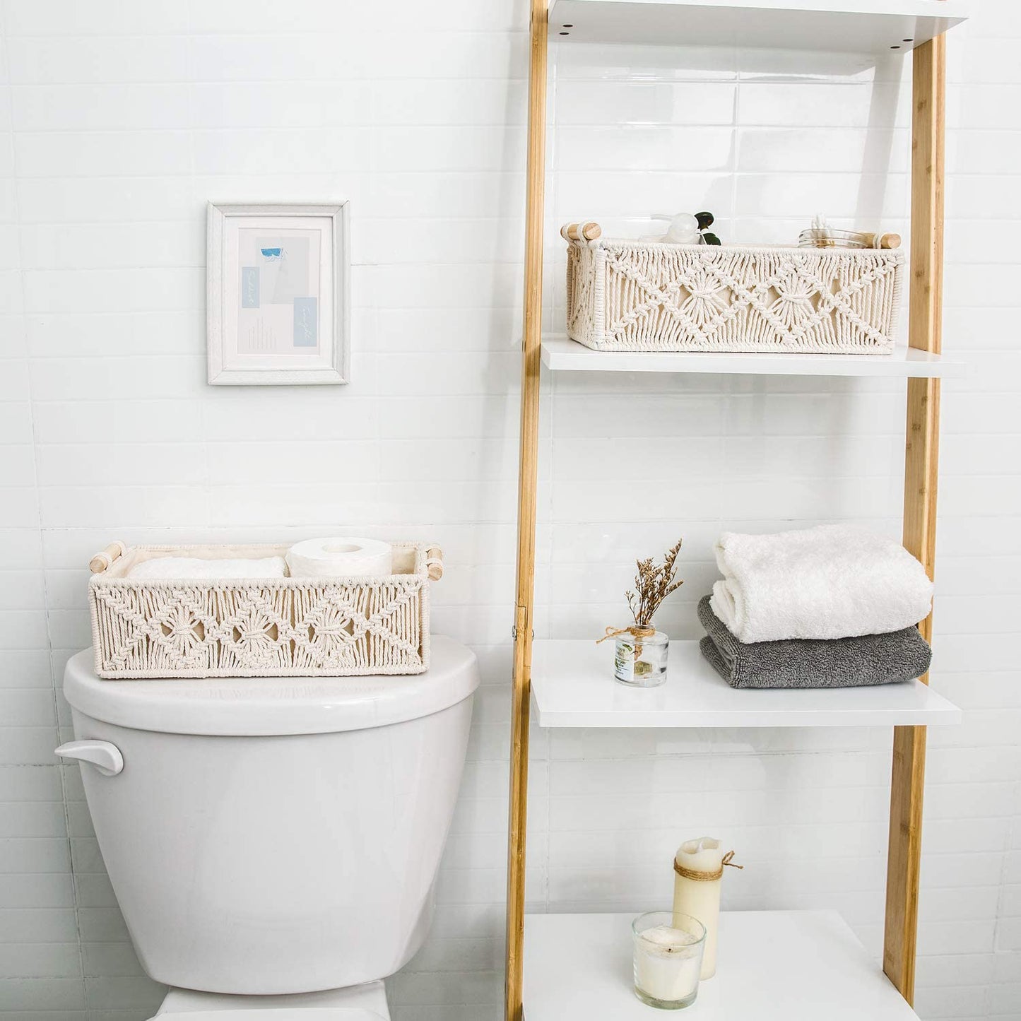 Handwoven Macrame Storage Baskets – Cotton Lined – Set of 2
