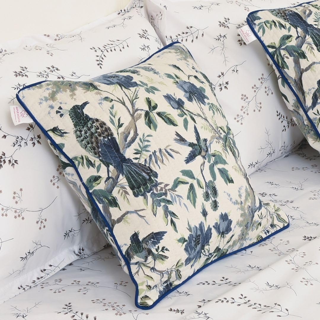 Hand Block Printed Pure Cotton Cushion Covers 16x16 Inch - Set of 2 | Decorative Soft Floral for Sofa, Bed, Home Decor