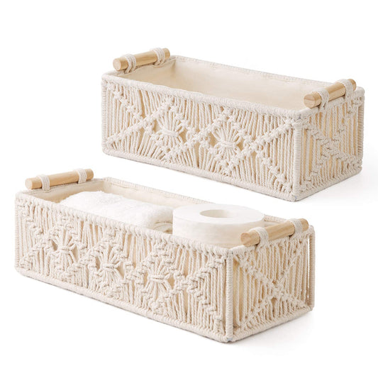 Handwoven Macrame Storage Baskets – Cotton Lined – Set of 2