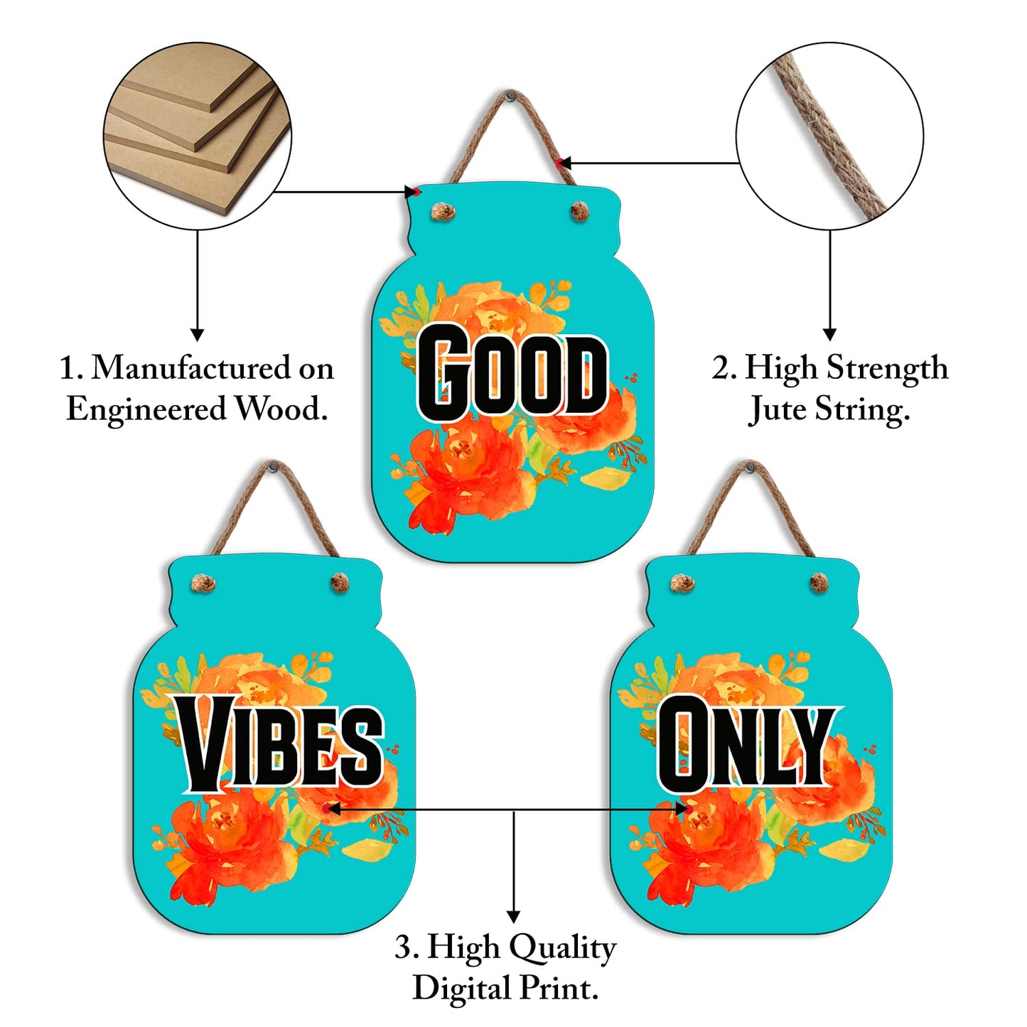 Stylish Wooden Wall Hanging Decor | Good Vibes Only Wall Art 30 Cm | Home Decoration for Living Room Bedroom