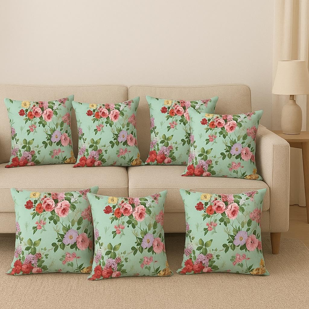 Designer Printed Jute Cushion Cover 18x18 Inch - Set of 2 Decorative Throw Pillow Covers for Sofa, Couch, Bed | Home Decor Green