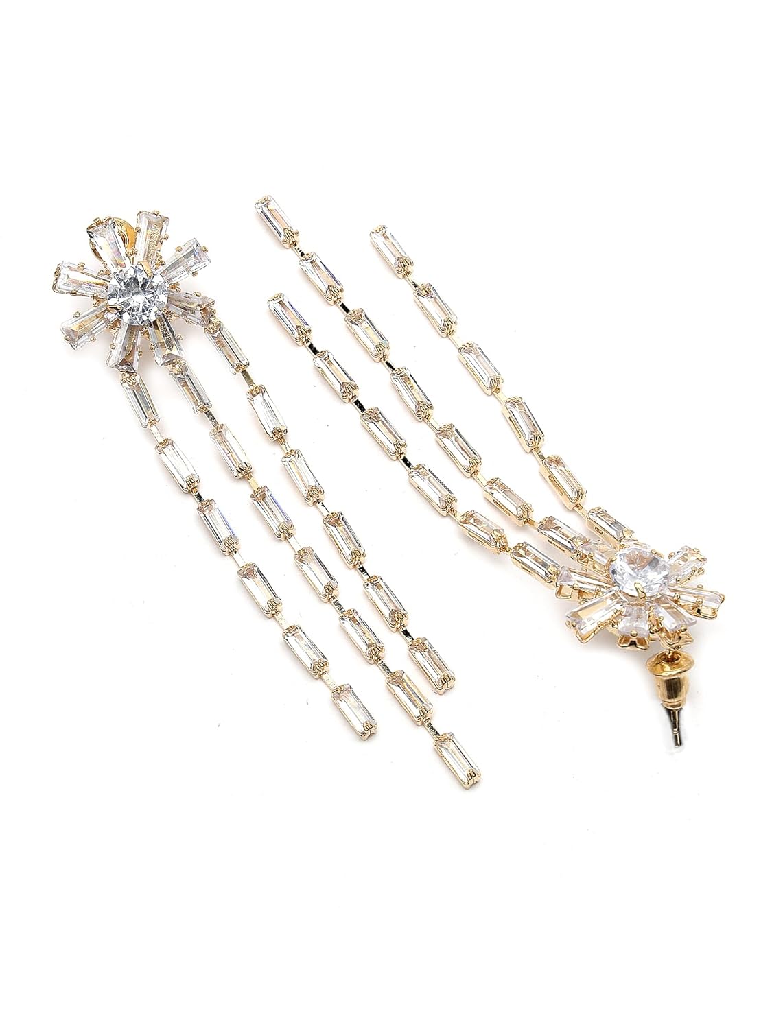 Floral Cubic Zirconia Drop Earrings – Fashion Jewellery – Gold-Plated – Pair