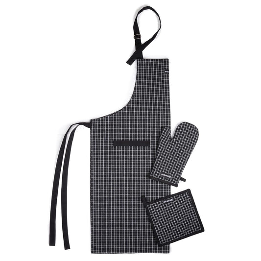 Kitchen Apron, Oven Glove & Potholder Set – 3-Piece Combo – 100% Cotton – Heat Resistant