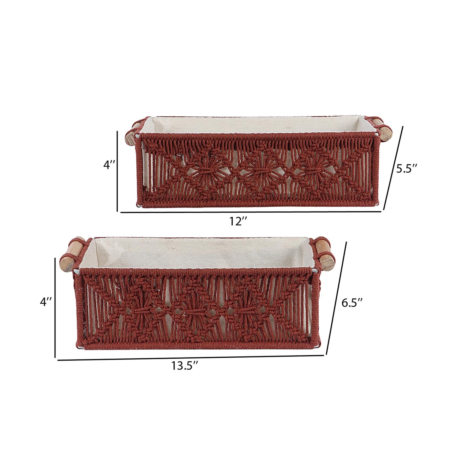 Maroon Handwoven Cotton Storage Basket Set – 2pc Set