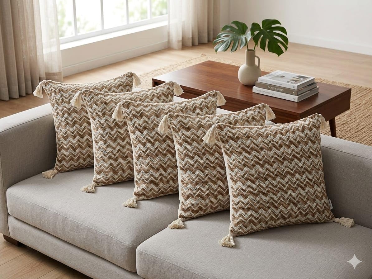 Decorative Cushion Covers – Natural Cotton with Tassels – 2pc Set