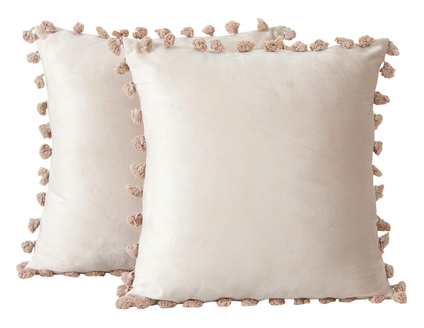 Umi Decorative Velvet Tassel Fringe Throw Pillow Covers 12x12 Inch 2 Pc | Sofa, Living Room, Bed Room Home Décor Cushion