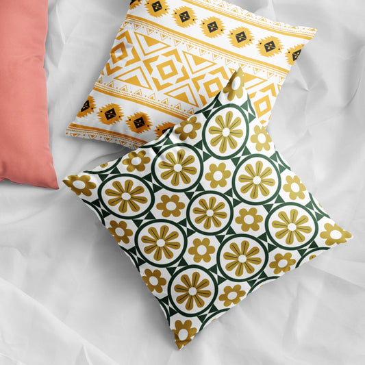 Retro Floral Digital Print Soft Velvet Cushion Covers 18x18 inch (Pack of 2) | Modern Decorative Sofa Throw Pillow Covers Home Decor